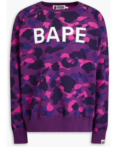 A Bathing Ape Crystal-embellished Camouflage-print Cotton-fleece Sweatshirt - Purple