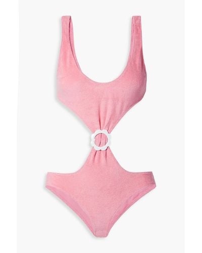 Lisa Marie Fernandez Buckled Cutout Stretch-cotton Terry Swimsuit - Pink