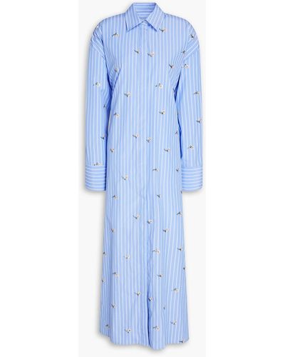 MSGM Embellished Striped Cotton-blend Midi Shirt Dress - Blue
