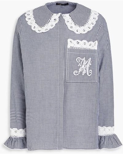 Maje Lace-trimmed Embroidered Gingham Cotton Blouse - Grey
