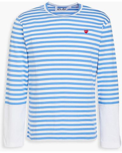 Comme des Garçons Appliquéd Striped Cotton-jersey T-shirt - Blue