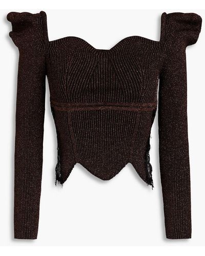 Elliatt Cassie Lace-trimmed Ribbed-knit Top - Black