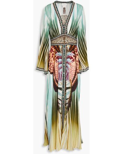 Camilla Crystal-embellished Printed Silk Crepe De Chine Maxi Dress - Metallic