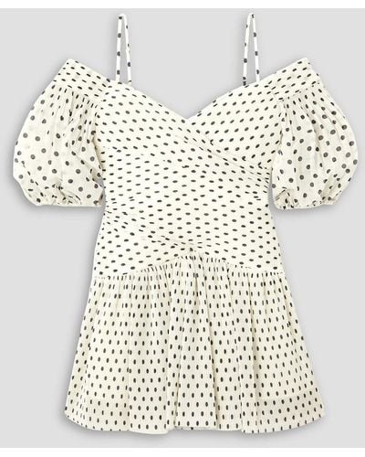 Zimmermann Cold-shoulder Polka-dot Plissé-chiffon Mini Dress - Natural