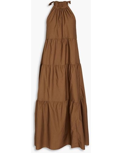 Theory Gathered Cotton-blend Poplin Halterneck Midi Dress - Brown