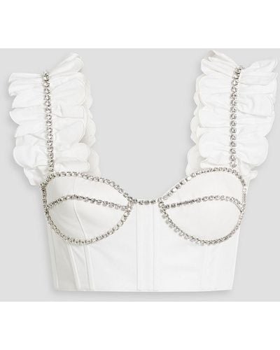 Area Cropped Crystal-embellished Cotton-poplin Bustier Top - White