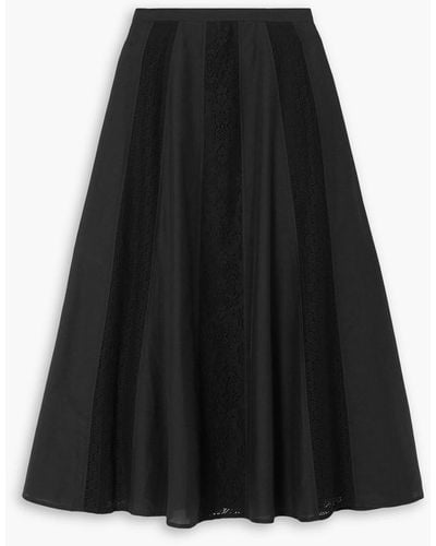 Jason Wu Panelled Crocheted Lace And Cotton And Silk-blend Midi Skirt - Black