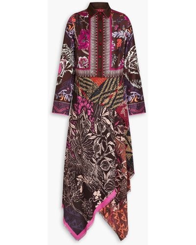 F.R.S For Restless Sleepers Patchwork-effect Printed Silk-twill Maxi Shirt Dress - Red