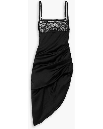 Jacquemus La Saudade Brodée Asymmetric Draped Lace-trimmed Satin Mini Dress - Black