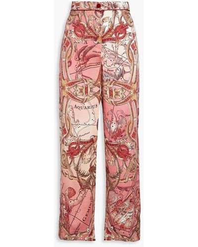 F.R.S For Restless Sleepers Elio Printed Silk-satin Wide-leg Trousers - Red
