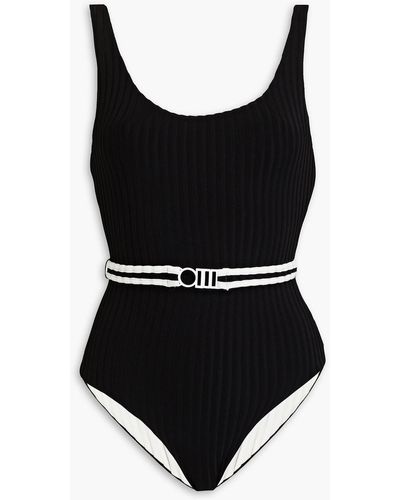 Solid & Striped Gerippter badeanzug mit gürtel - Schwarz