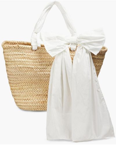 Red(V) Bow-embellished Straw And Taffeta Tote - White