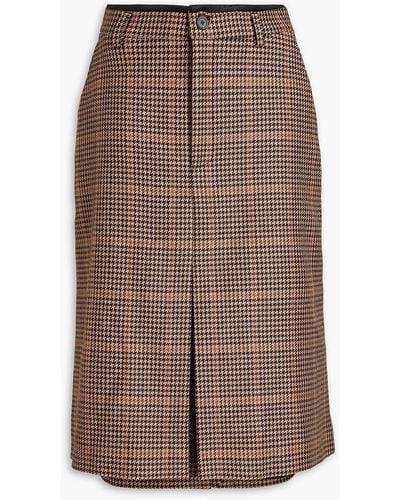 Balenciaga Houndstooth Wool-blend Tweed And Denim Midi Skirt - Brown