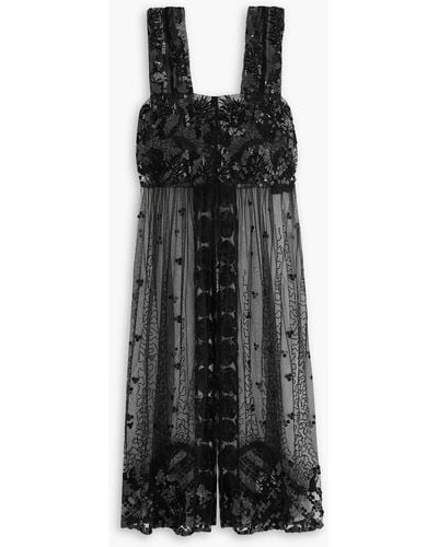 16Arlington Ommin Embroidered Embellished Tulle Top - Black