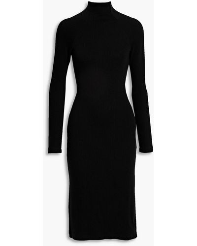 Enza Costa Ribbed Tm-blend Jersey Turtleneck Midi Dress - Black