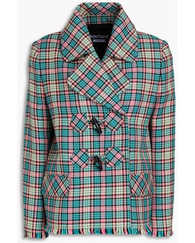 Boutique Moschino Frayed Checked Wool-blend Jacket - Multicolour