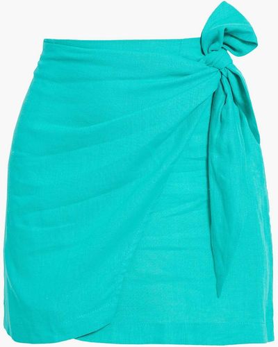 ViX Rai Wrap-effect Linen-blend Mini Skirt - Green
