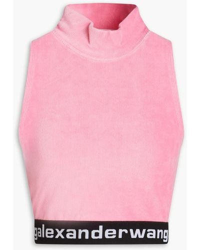 T By Alexander Wang Cropped Cotton-blend Corduroy Turtleneck Top - Pink
