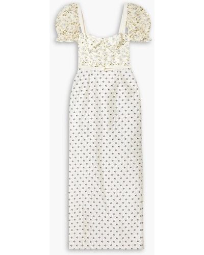 Brock Collection Trquinia Floral-print Linen And Cotton-blend And Satin-jacquard Maxi Dress - White