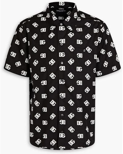 Dolce & Gabbana Hemd aus baumwollpopeline mit logoprint - Schwarz