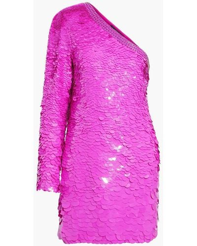 Dundas One-shoulder Embellished Silk-georgette Mini Dress - Purple