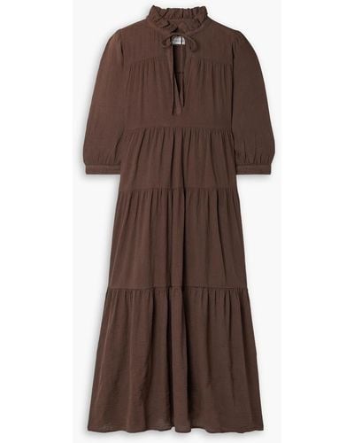 Honorine Giselle Tiered Crinkled Cotton-gauze Maxi Dress - Brown
