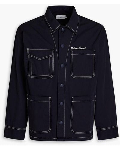 Maison Kitsuné Embroidered Topstitched Cotton Field Jacket - Blue