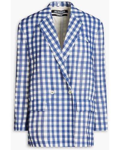Jacquemus Marino Double-breasted Gingham Woven Blazer - Blue