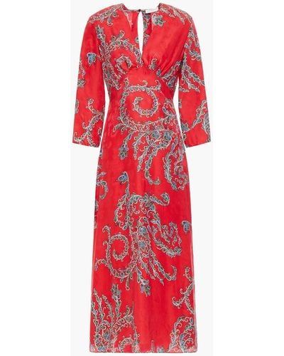 Sandro Talina Paisley-print Satin-jacquard Midi Dress - Red
