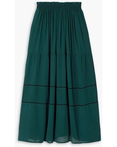 See By Chloé Embroidered Georgette Maxi Skirt - Green