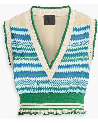 Anna Sui Cropped Crochet-knit Cotton-blend Vest - Green