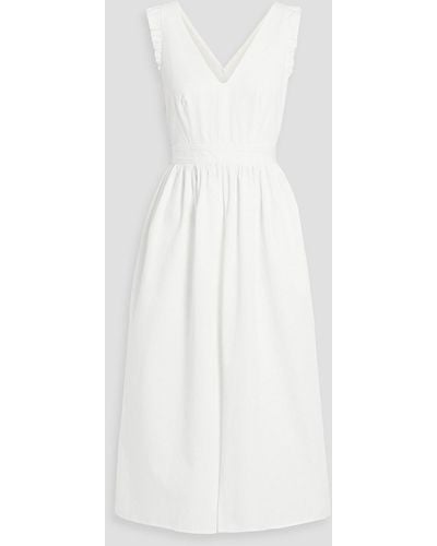 Iris & Ink Carmen Ruffle-trimmed Organic Cotton-jacquard Midi Dress - White