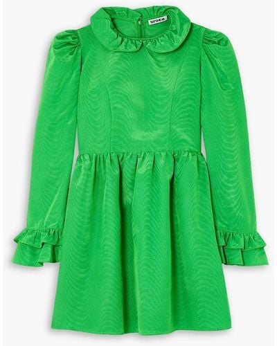 BATSHEVA Ruffled Moiré Mini Dress - Green