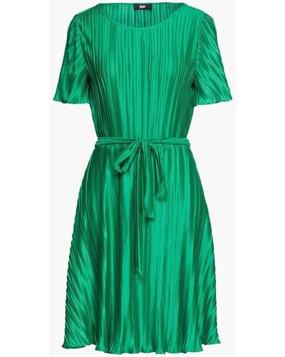DKNY Tie-front Pleated Satin Dress - Green