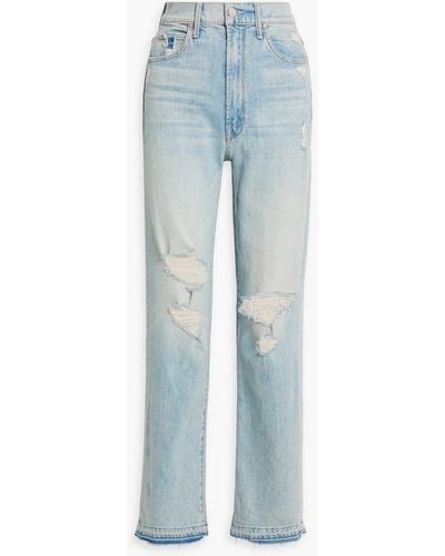 Mother Tunnel Vision Distressed High-rise Straight-leg Jeans - Blue