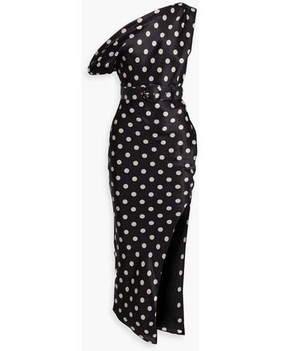 Nicholas Calantha One-shoulder Polka-dot Satin Midi Dress - Black