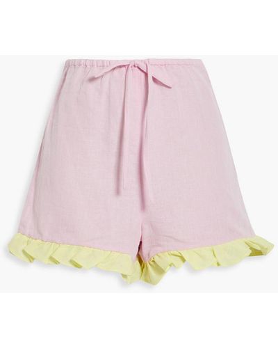 Dora Larsen Emelie Ruffled Linen And Organic Cotton-blend Pajama Shorts - Pink