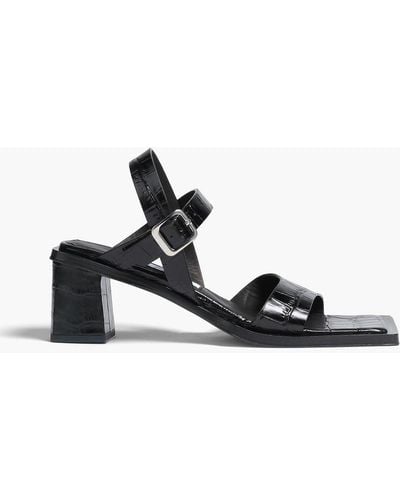 Miista Tara Croc-effect Leather Sandals - Black
