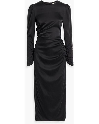 Zimmermann Ruched Silk-blend Satin Midi Dress - Black