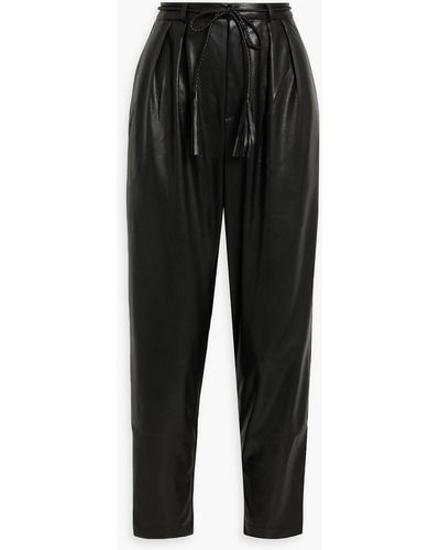 Mother The Twisty Tie Bounce Pleated Faux Leather Tapered Pants - Black