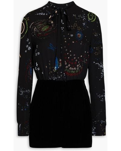 Valentino Garavani Pussy-bow Printed Silk-crepe Playsuit - Black