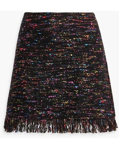 Ganni Minirock aus donegal-tweed aus einer wollmischung mit fransen - Schwarz