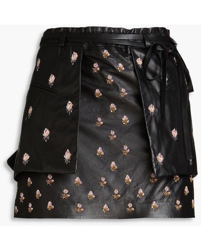 Valentino Garavani Bead-embellished Leather Mini Skirt - Black