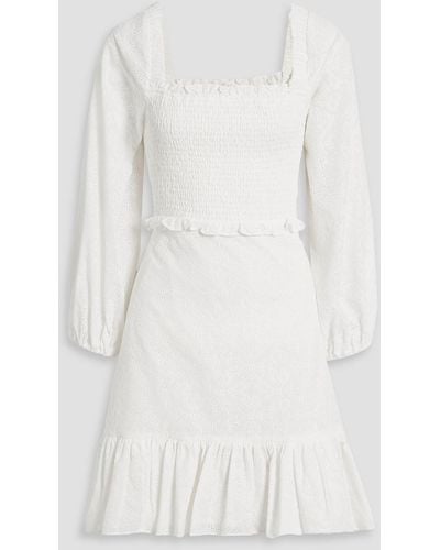 Veronica Beard Dinise Shirred Broderie Anglaise Cotton Mini Dress - White