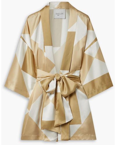 Envelope Kusi Belted Printed Silk Kimono - Natural