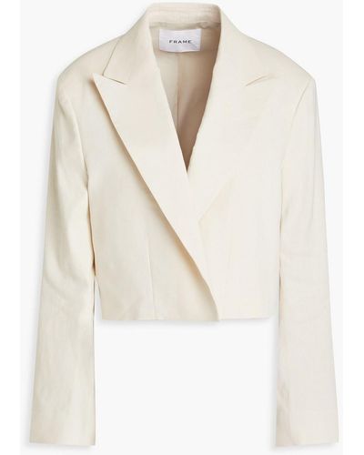 FRAME Clean Cropped Linen-blend Twill Blazer - White