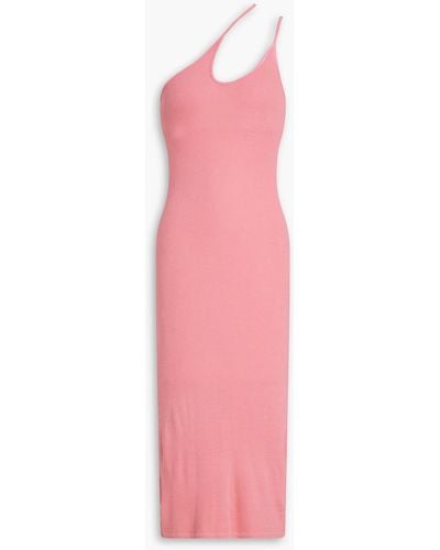 Enza Costa One-shoulder Cutout Ribbed-jersey Midi Dress - Pink