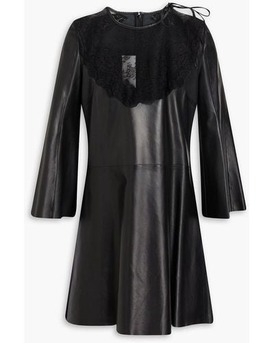 Valentino Garavani Lace-paneled Leather Mini Dress - Black