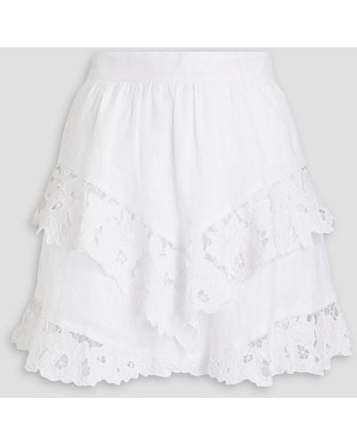 Isabel Marant Enali Tiered Lace-trimmed Linen Mini Skirt - White