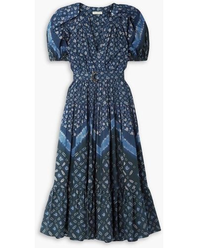 Ulla Johnson Josefina Belted Printed Cotton-poplin Midi Dress - Blue